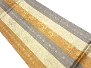 縞に狩猟人物模様織出し袋帯